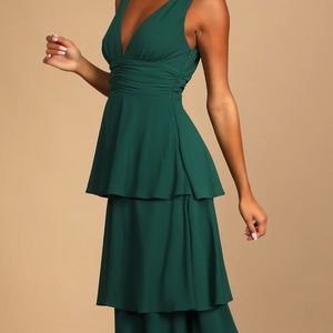 Lulus Celebration Time Emerald Green Sleeveless Tiered Midi Dress MEDIUM